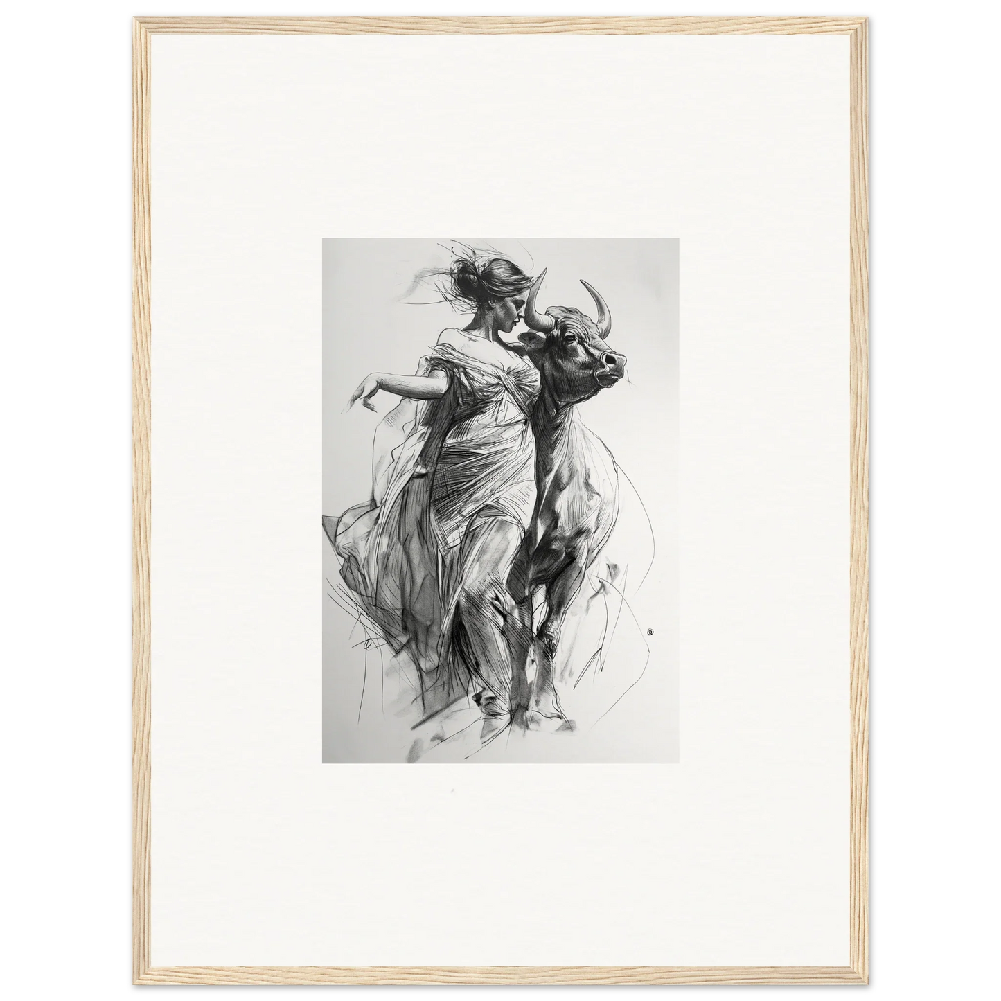 Black and white sketch of dancers in flowing garments for Forest Flame Dance framed wall art