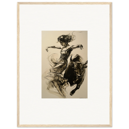 Dynamic black and white sketch of a bullfighter and bull in Resilient Dancer Flame art