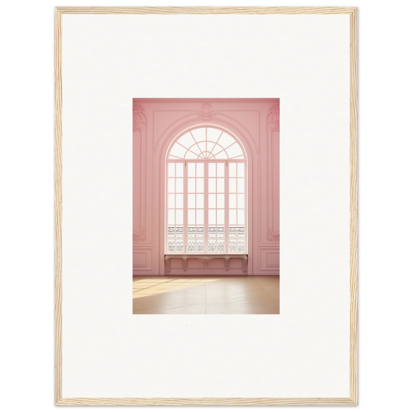 Arched window with delicate panes in pink paneling for Ether Balcon Evolvement art