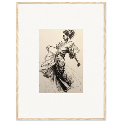 Elegant sketch of a woman in flowing Victorian dress for Midnight Dance Whispers art