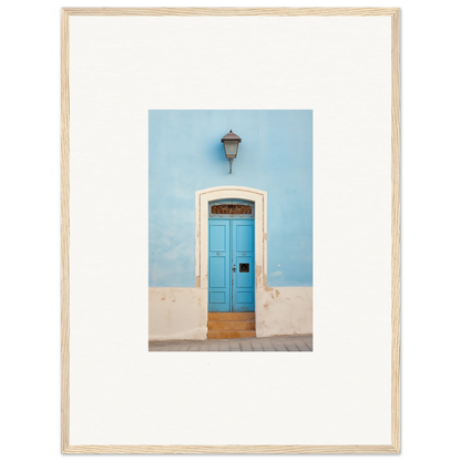 Bright blue wooden door with stone trim in Surreal Azure Vesaurrezz framed wall art