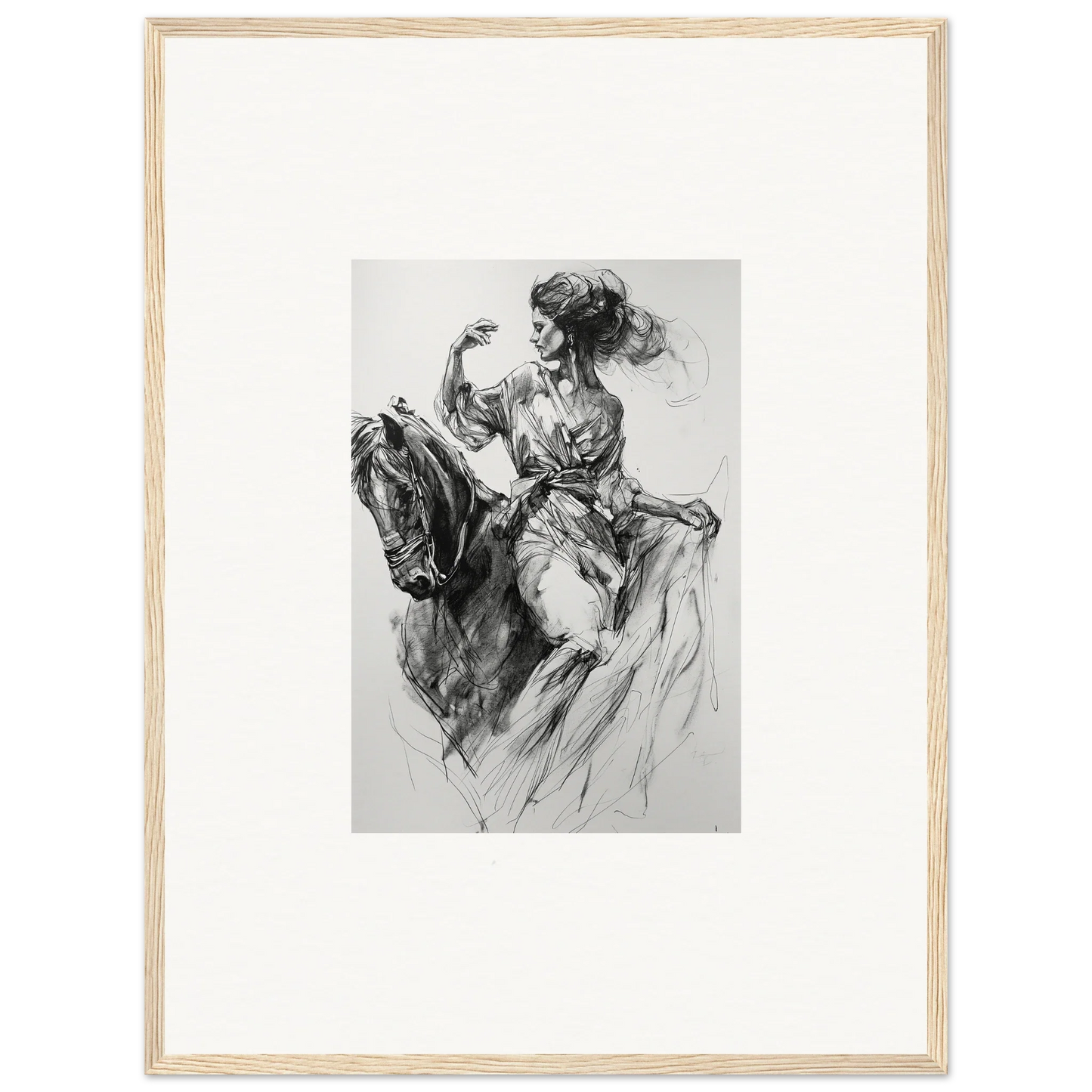 Dramatic black and white sketch of a figure on horseback from Ephemeral Journey Grafikermania