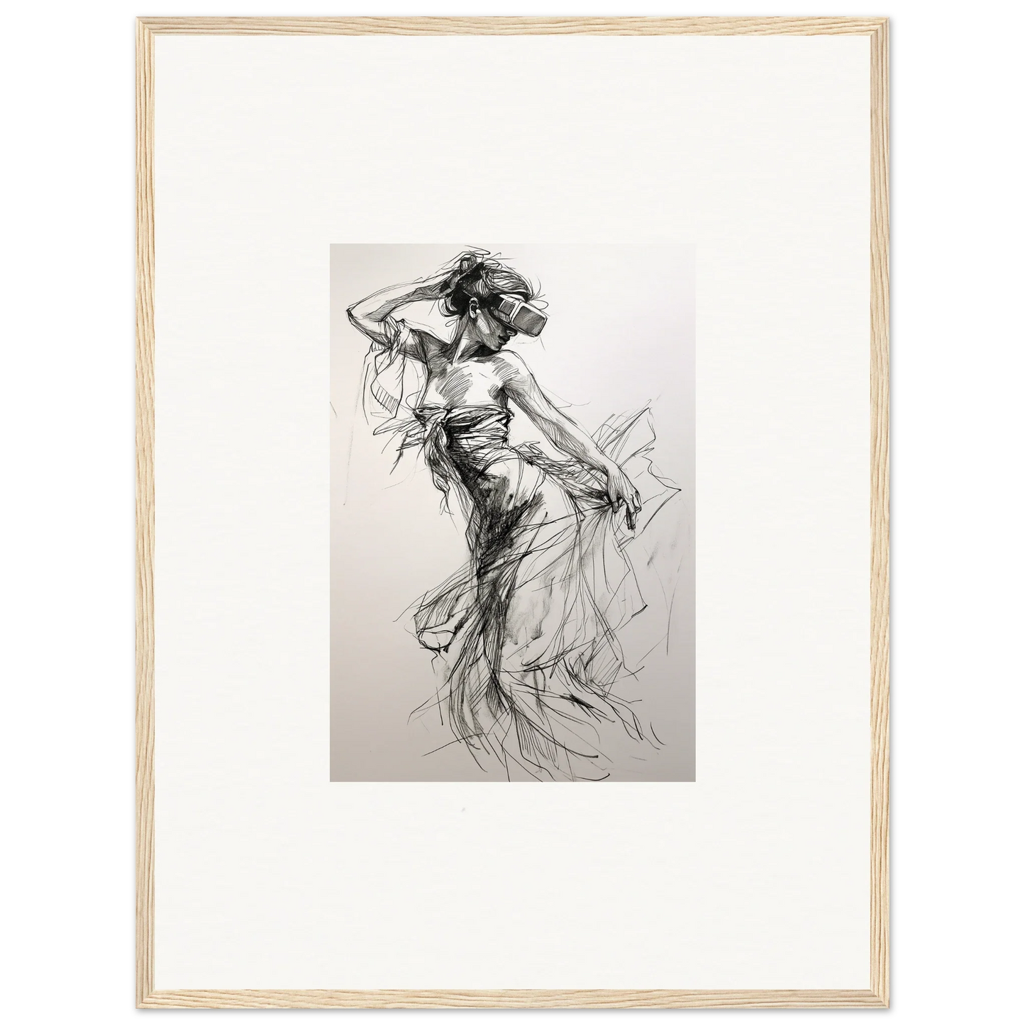 Charcoal sketch of a dancer in flowy dress for Mystic Quantum Soliloquy special edition art™