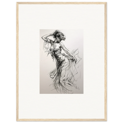 Charcoal sketch of a dancer in flowy dress for Mystic Quantum Soliloquy special edition art™