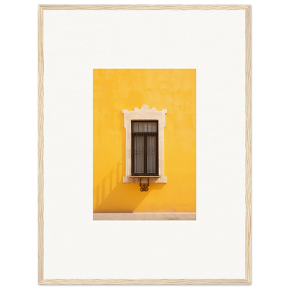 Ornate white-trimmed window on a vibrant yellow wall from Window’s Giallo Reverie