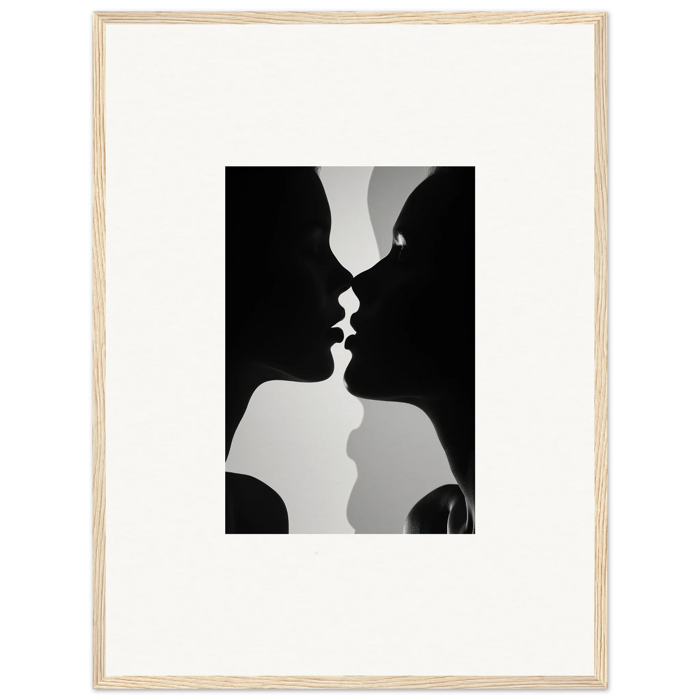 Silhouetted profiles in a kiss, perfect for Nouveau Love Symphony framed wall art