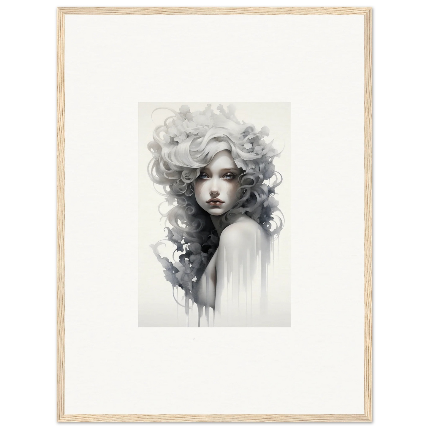 Framed black and white watercolor portrait from Visions Veil Morphling special edition art™