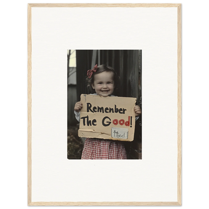 Framed black and white photo with Remember The Good sign in Smiles Forlornly Singing art