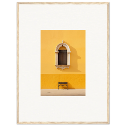 Arched window with iron bars on yellow wall in Gapes of Gargoyles premium framed wall art