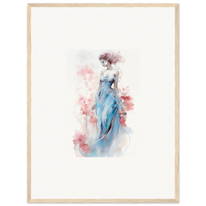 Watercolor canvas print of a woman in a blue dress for stylish room decoration