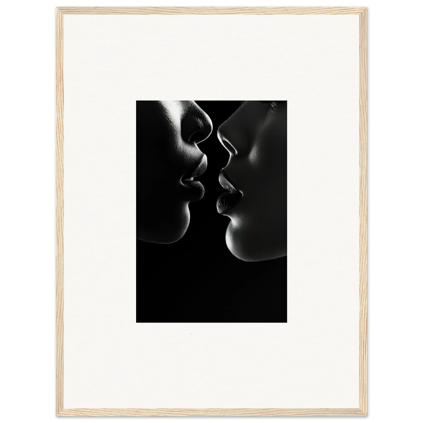 Two silhouetted profiles sharing an intimate moment in Midnight Kiss Darkness art