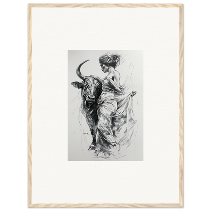 Black and white sketch of a dancer with a bull for Marvelous Taurine Serenade art™