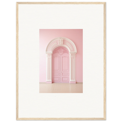 Pink arched doorway with classical molding in Portal Fantasies Unfurled framed wall art