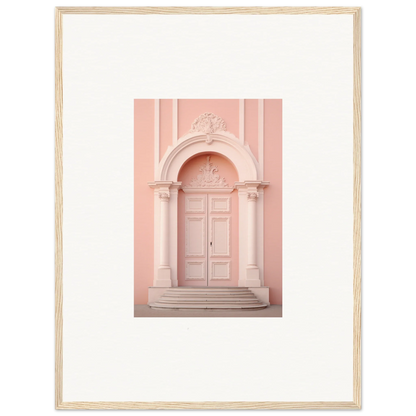 Elegant pink doorway with ornate arch in Petal Whispers Portal premium framed wall art