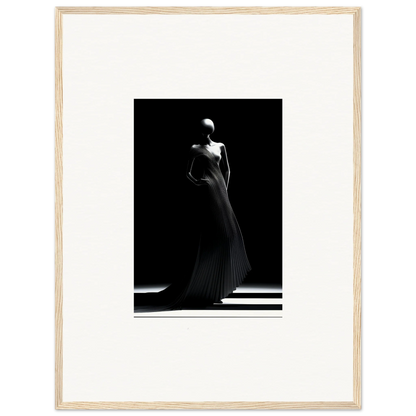 Elegant black and white photo of a figure in a flowing gown from Echoes Velvet Mirage