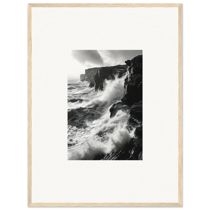 Dramatic ocean waves crashing on rugged cliffs in our Rock Impressions special edition art™