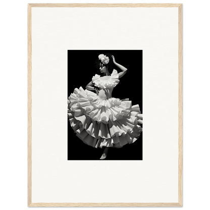 Dancer in ruffled white dress twirling gracefully under Curves Dreamscape Illuminated art