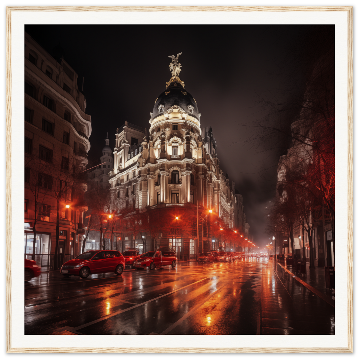 Ornate Metropolis building lit up at night in Majestic Night Reverie special edition art™