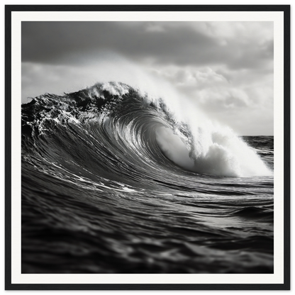 Powerful ocean wave curling into a peak in Sea’s Thunderous Elegy framed poster