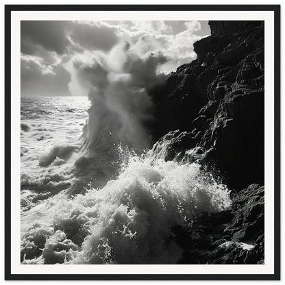 Dramatic ocean waves crashing on cliffs in Dance Infernal Embrace special edition art™