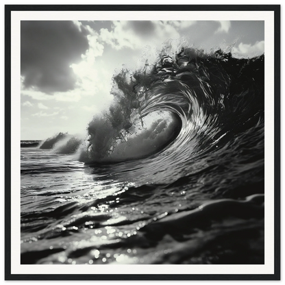 Black and white curling ocean wave art for Eternal Wave Symphony framed posters