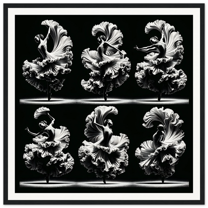 Six ruffled white parrot tulips in Ethereal Ballet Whirl framed poster art