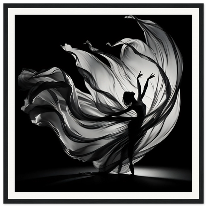 Silhouetted dancer in flowing fabric showcasing Ethereal Dance Reverie art