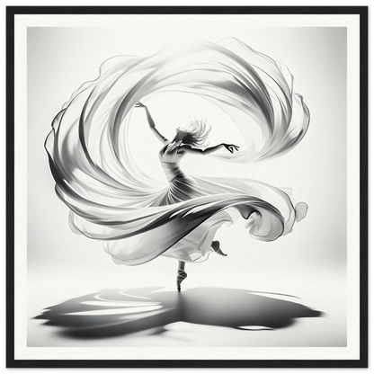 Graceful dancer in white fabric spirals in Ethereal Vortex Symphony framed poster