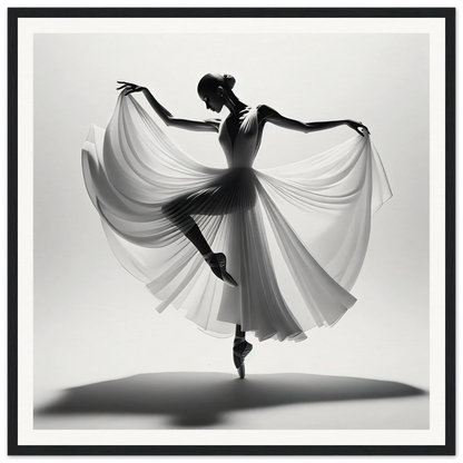 Graceful Ballet Silence artwork featuring a dancer en pointe with flowing wings effect