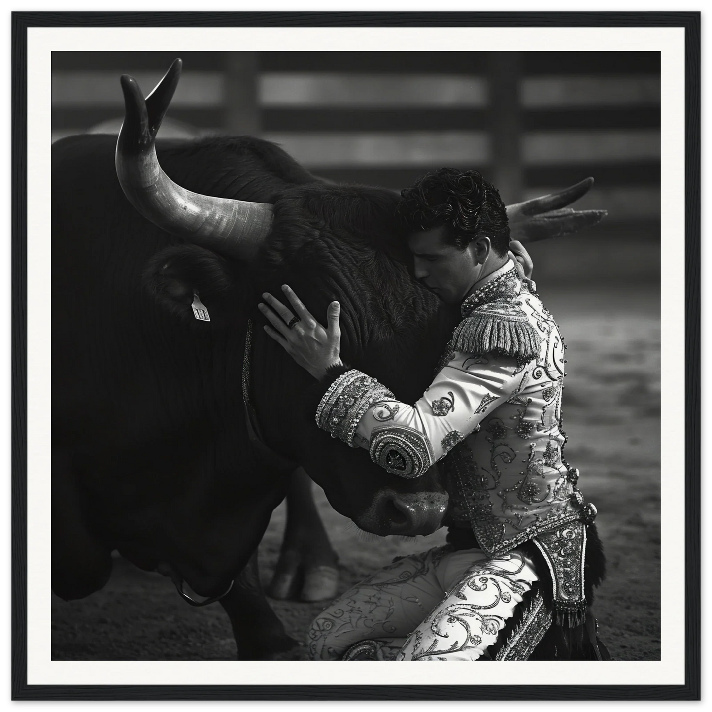 Matador in ornate suit battling bull in Harmonious Grief Dance special edition art™