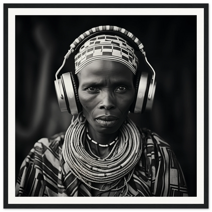 Striking black and white portrait of tradition meets tech with Head사는Unity art