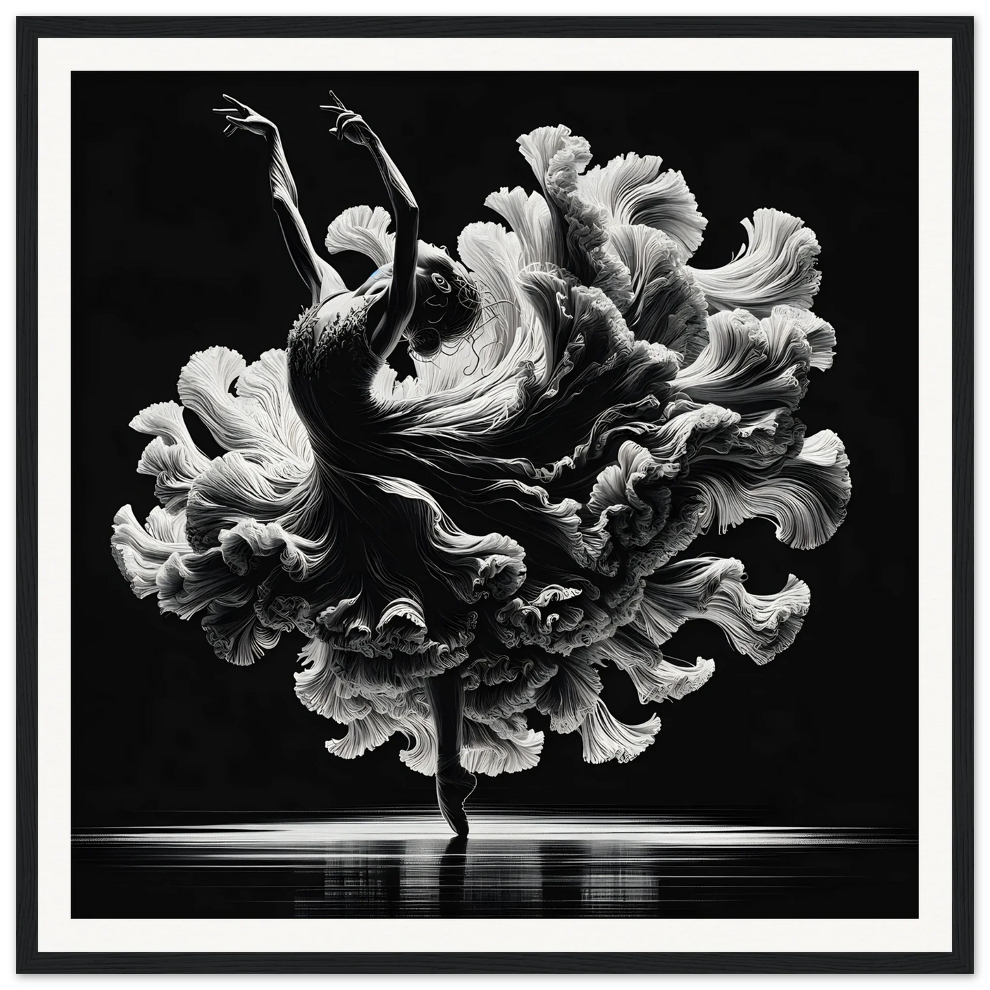 Dancer in flowy fabric creates flower silhouette in Kinetic Elegance Reverie design