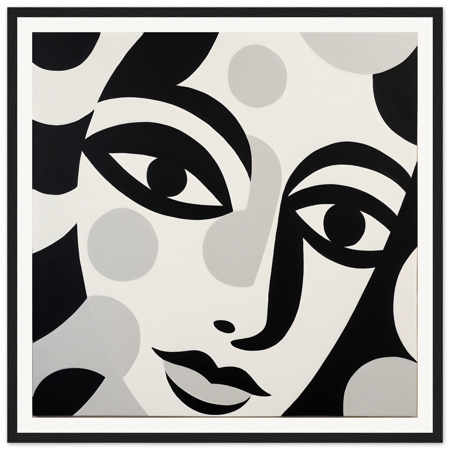 Abstract black and white Mystic Visage Encounter stylized face art in curved lines