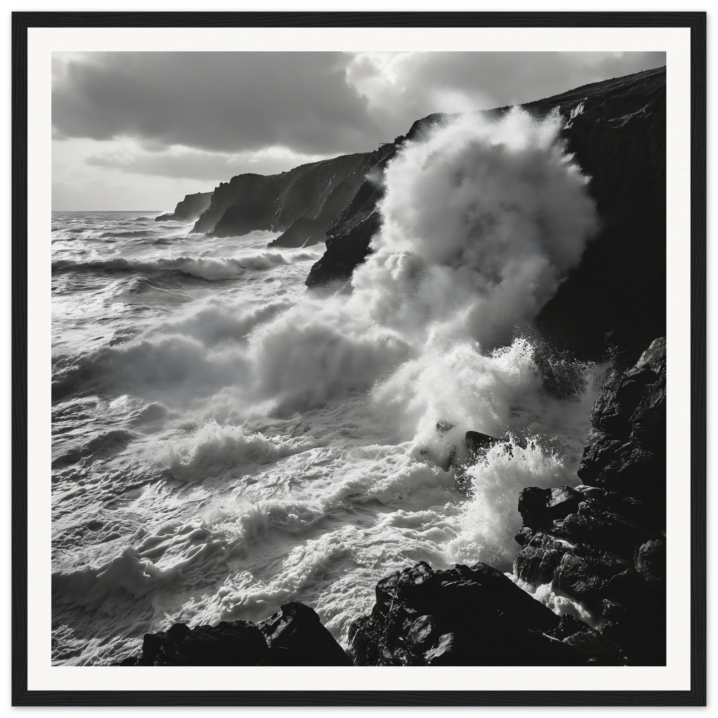 Powerful ocean waves crash against cliffs in Ocean’s Untamed Poems special edition art™