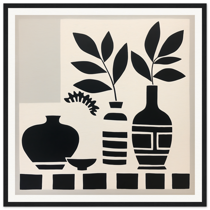 Black and white silhouette of vases with leaves from Silent Vase Vision special edition art™