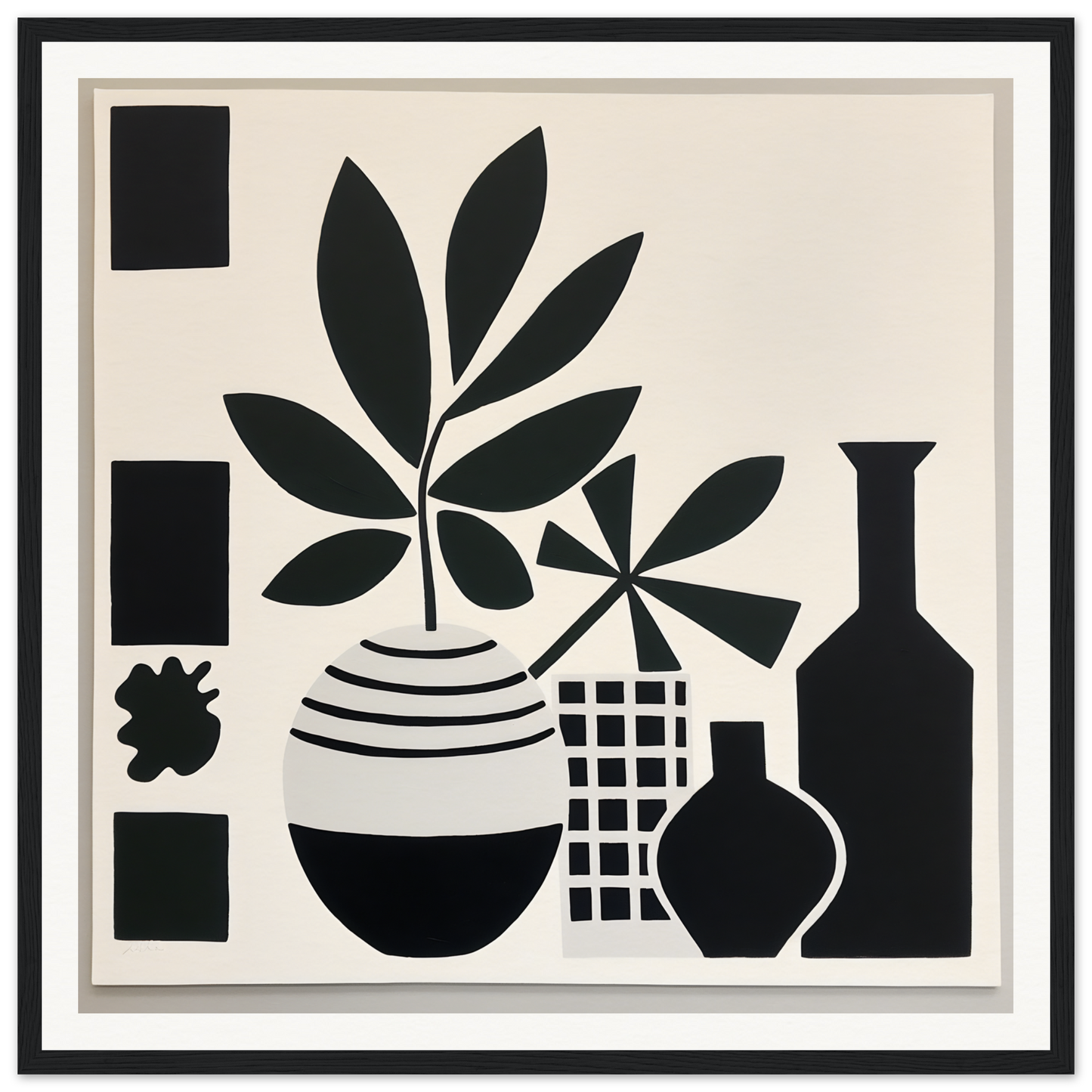 Black and white minimalist framed art of potted plants in Soma Sonata Sleek design