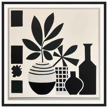 Black and white minimalist framed art of potted plants in Soma Sonata Sleek design