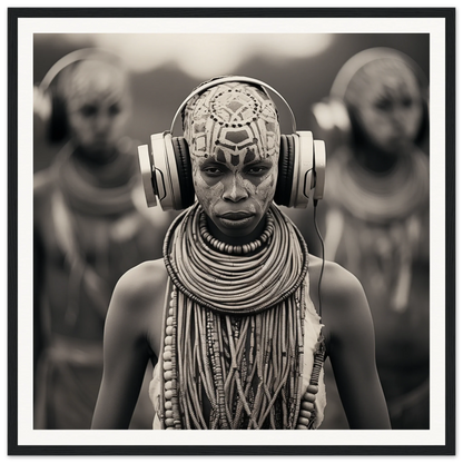 Tribal person in vivid face paint and headphones rocks Tribal Signal Symphony vibes