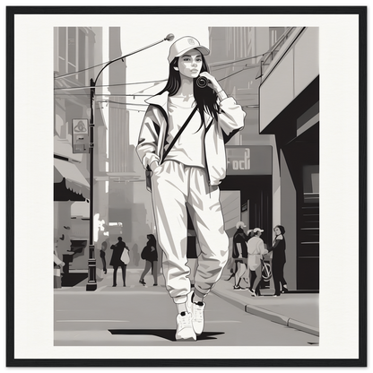 Black and white illustration of casual streetwear in Urban Dreamwalk Vogue special edition art™