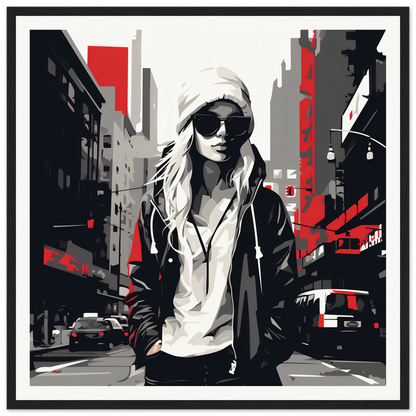 Stylized Urban Spirit Redux artwork in bold black, white, and red for framed posters