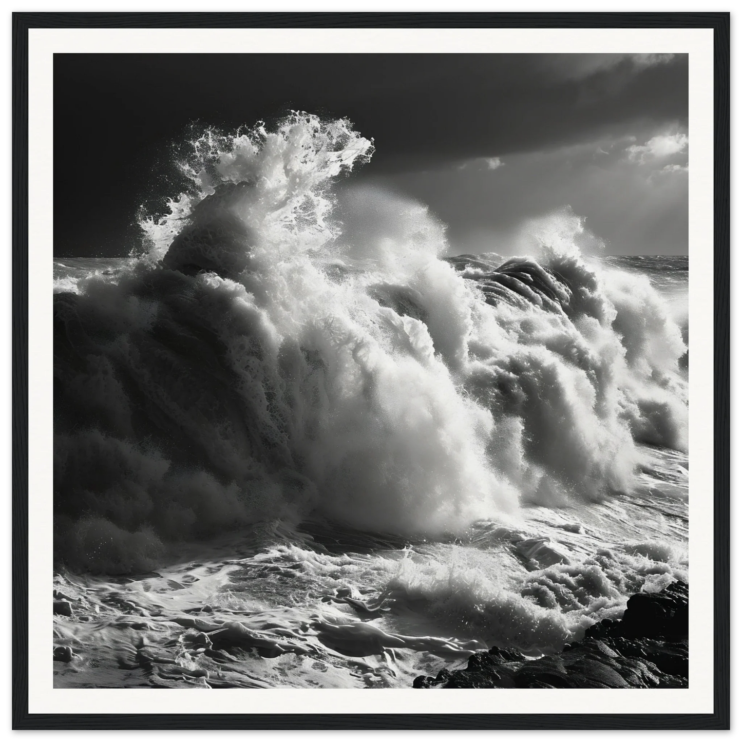 A dramatic black and white wave crashing in Wave’s Celestial Rave special edition art™