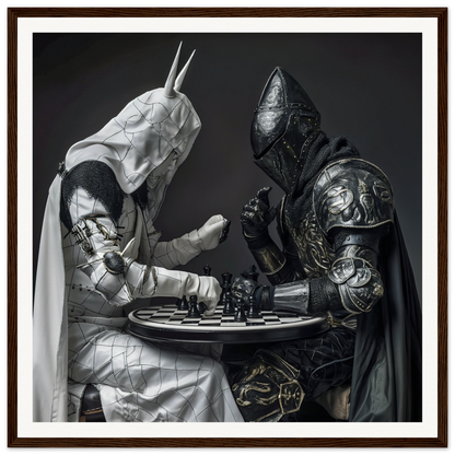 Two armored knights playing chess at a round table in Armored Minds Duel art