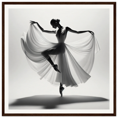 Silhouetted ballerina en pointe in flowing fabric for Ballerina Ethereal Dance artwork