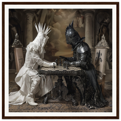 Two armored figures in black and white playing Chess Diabolic Harmonies special edition art™