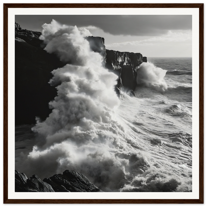 Powerful ocean waves crash on cliffs in this Cliffs’ Chaotic Ballet framed seascape