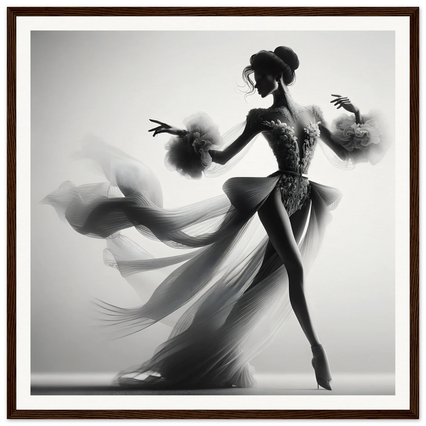 Graceful dancer silhouette in flowing dress from Dancing Lightstreams Afloat special edition art™