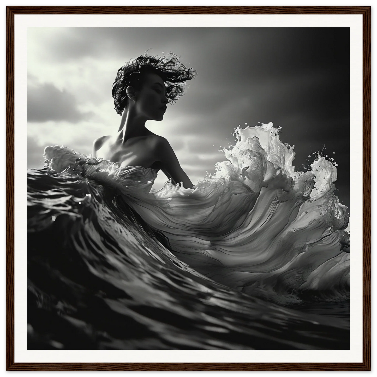 Dramatic black and white photo of a figure and ocean wave in Ebb Undulate Insights