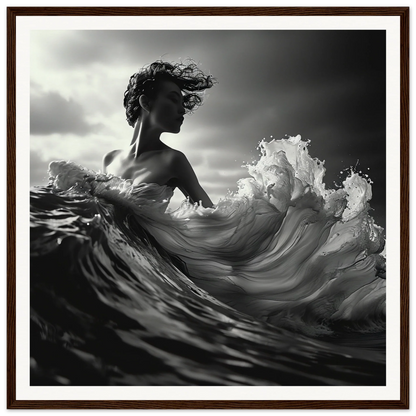 Dramatic black and white photo of a figure and ocean wave in Ebb Undulate Insights