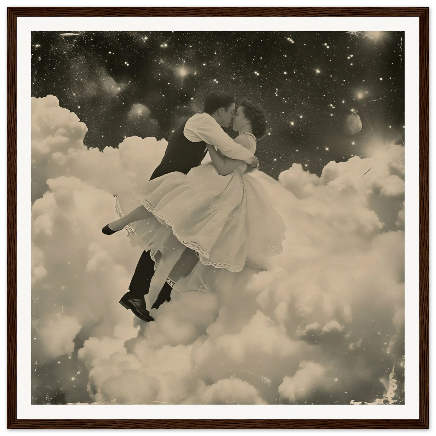 A figure in a white dress floating through clouds in Eternal Cosmic Swoon special edition art