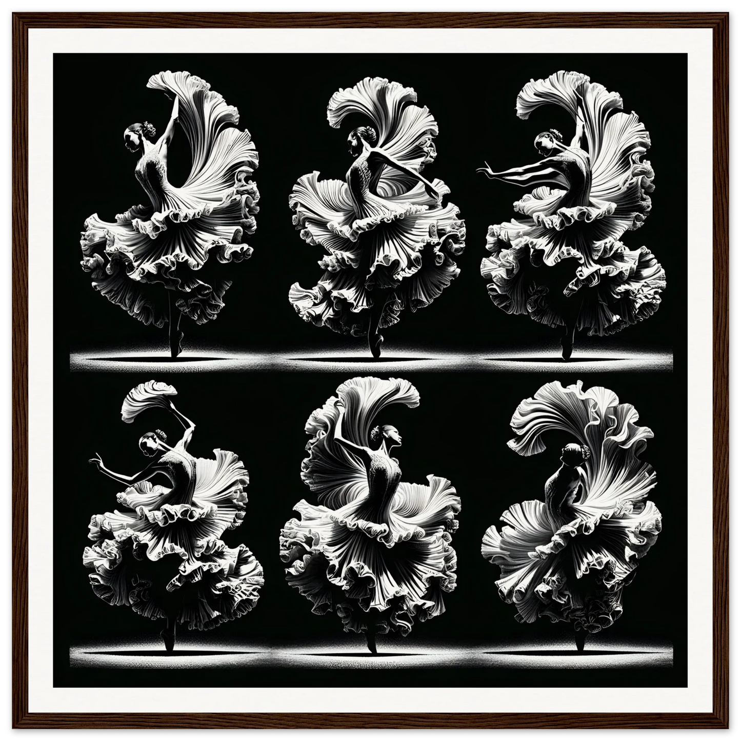 Six delicate ruffled white parrot tulips in Ethereal Ballet Whirl framed poster